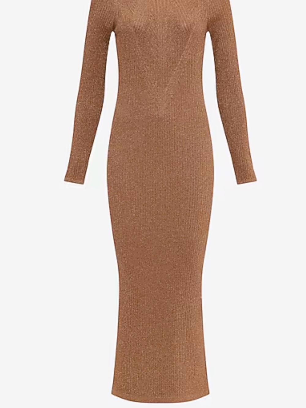 Shine Ribbed Crew Neck Long Sleeve Maxi Sweater Dress-Pecan XS